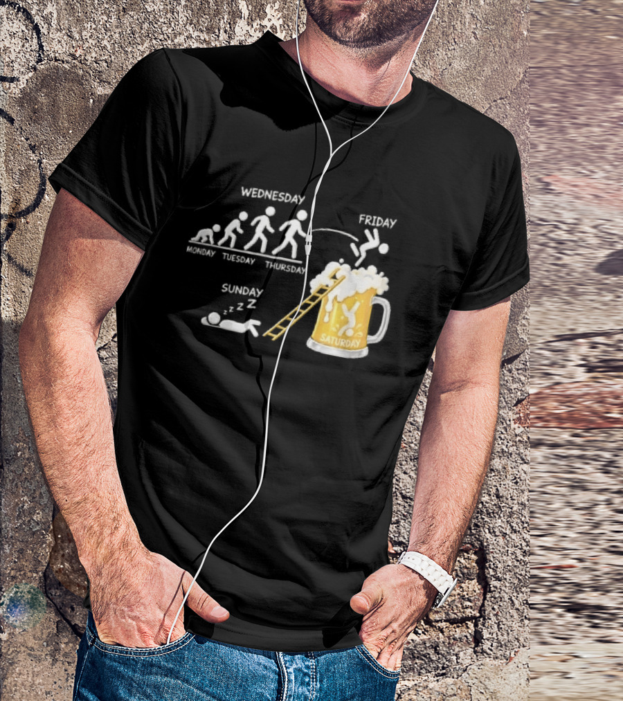 Monday To Sunday Stick Figure Evolution Beer Diving Sleeping T-Shirt