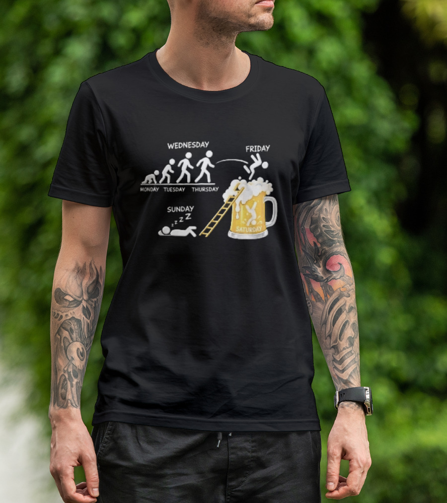 Monday To Sunday Stick Figure Evolution Beer Diving Sleeping T-Shirt
