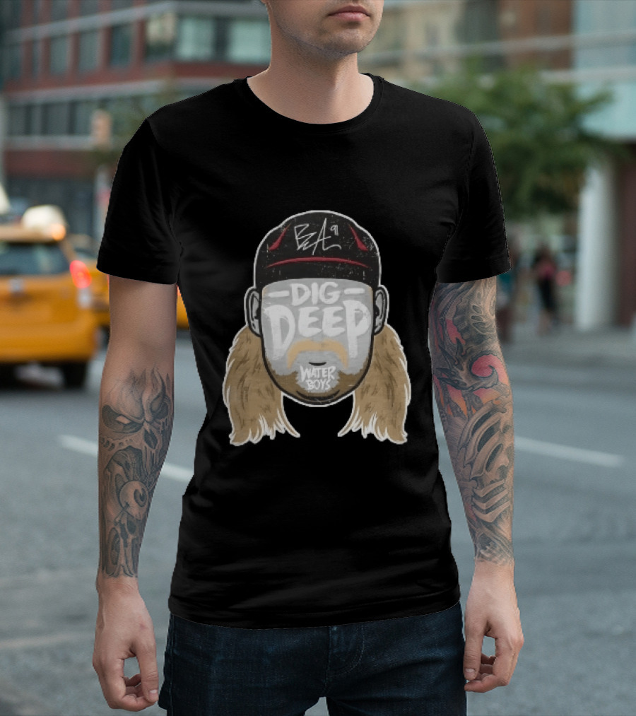 Waterboys Dig Deep Chris Long Mullet Mustache Cap Caricature T-Shirt