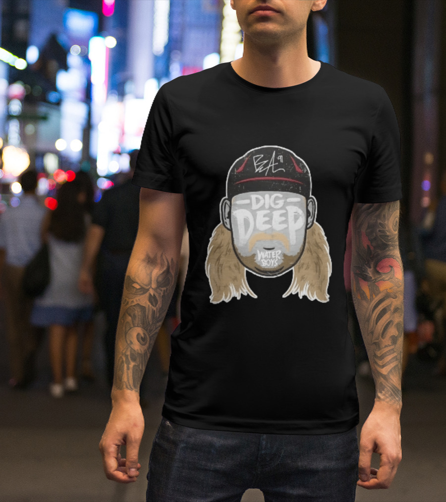 Waterboys Dig Deep Chris Long Mullet Mustache Cap Caricature T-Shirt