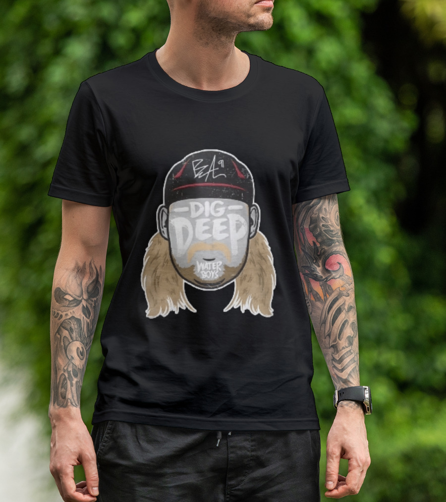Waterboys Dig Deep Chris Long Mullet Mustache Cap Caricature T-Shirt