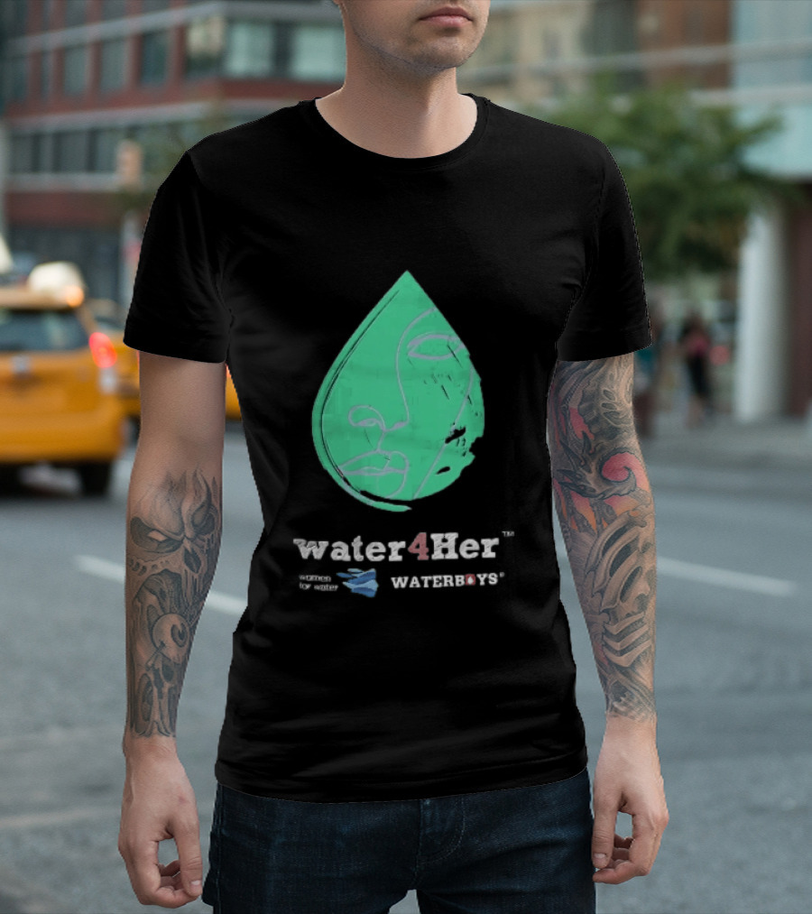 Water4Her Waterboys Green Waterdrop Line Face Women For Water T-Shirt