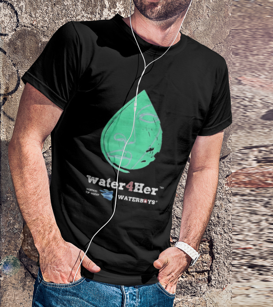 Water4Her Waterboys Green Waterdrop Line Face Women For Water T-Shirt