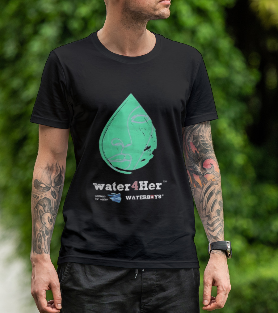 Water4Her Waterboys Green Waterdrop Line Face Women For Water T-Shirt