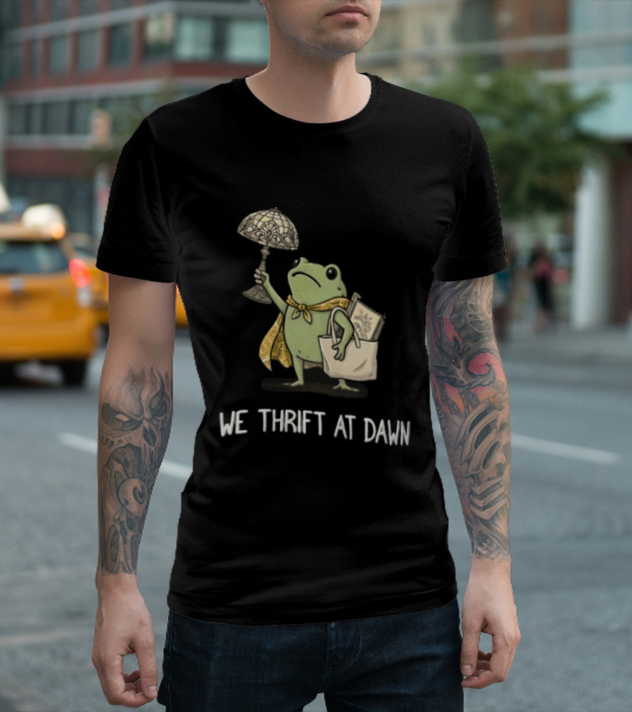 We Thrift At Dawn Frog Holding Stained Glass Lamp Scarf And Bag T-Shirt