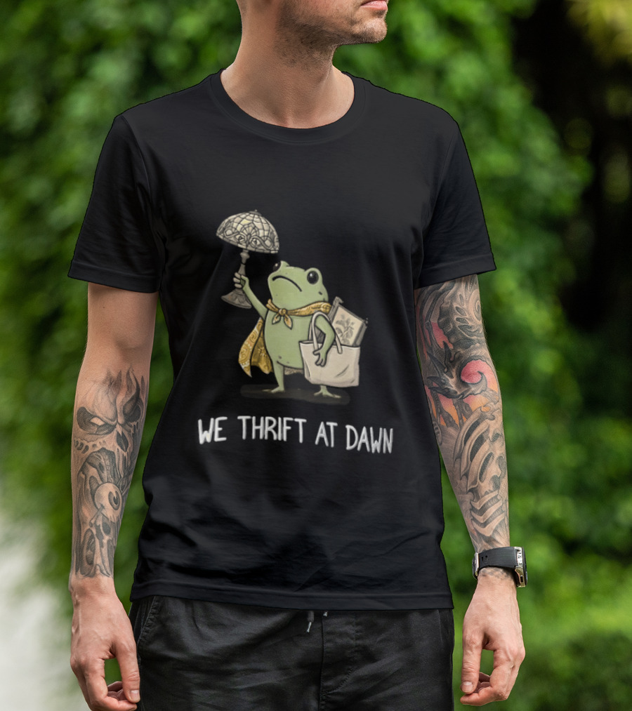 We Thrift At Dawn Frog Holding Stained Glass Lamp Scarf And Bag T-Shirt