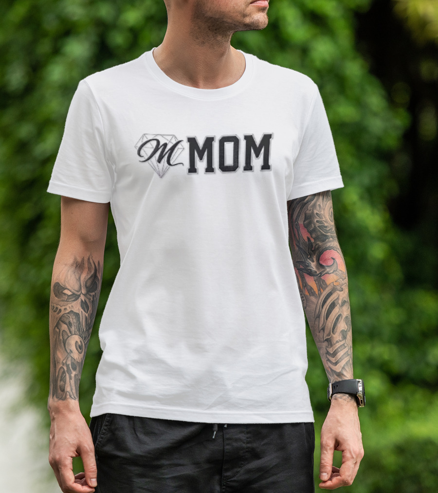 Diamond M Mom Script Varsity Block Font T-Shirt