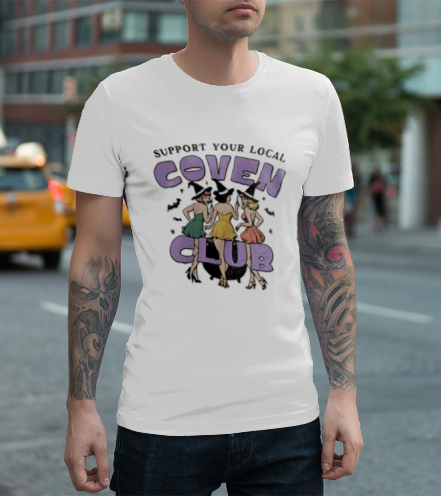 Support Your Local Coven Club Three Witches Vintage Halloween T-Shirt