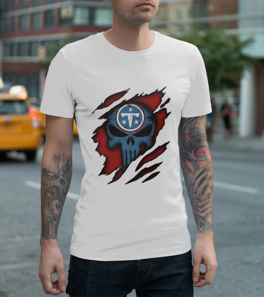Tennessee Titans Punisher Skull Ripped Red NFL Fan T-Shirt