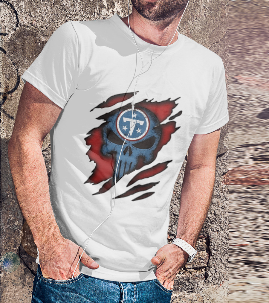 Tennessee Titans Punisher Skull Ripped Red NFL Fan T-Shirt