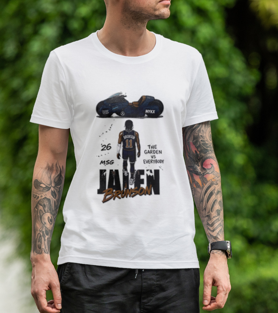 Jalen Brunson 26 The Garden NYKX MSG Vs Everybody Akira Motorcycle T-Shirt