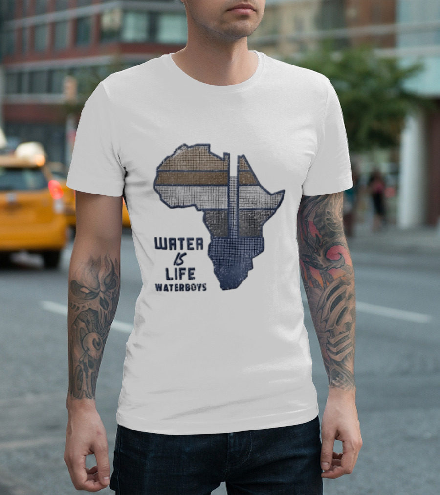 Waterboys Water Is Life Africa Map Mosaic Grid Distressed T-Shirt