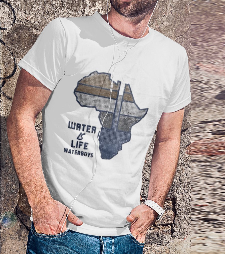 Waterboys Water Is Life Africa Map Mosaic Grid Distressed T-Shirt