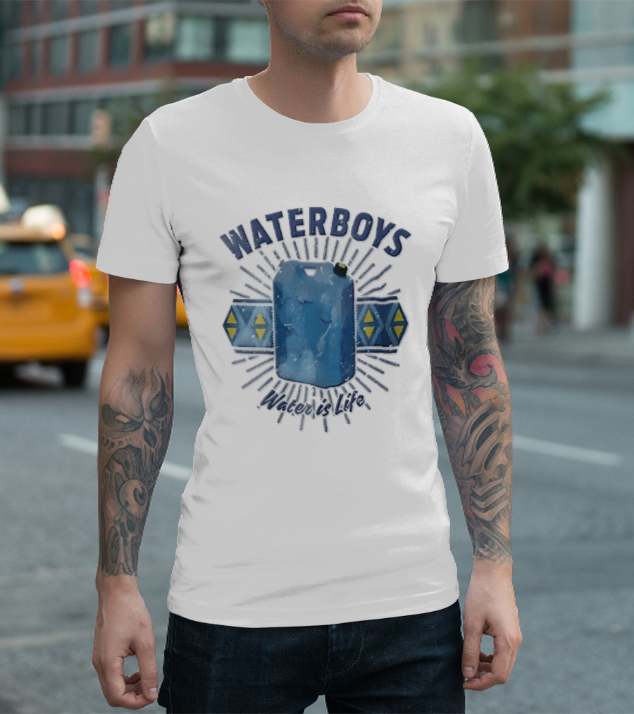 Waterboys Water Is Life Blue Container Geometric Sunburst T-Shirt