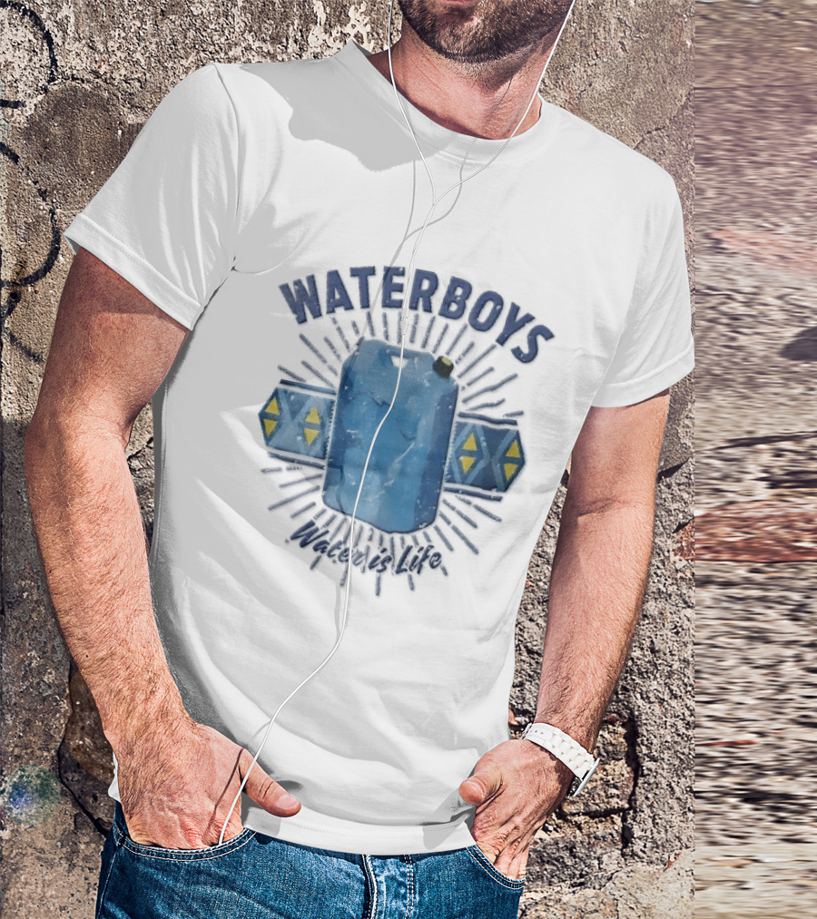 Waterboys Water Is Life Blue Container Geometric Sunburst T-Shirt