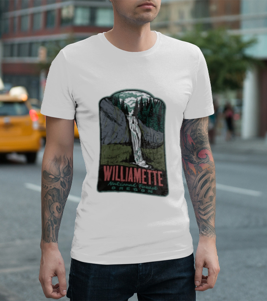 Williamette National Forest Oregon Waterfall Cliff Trees T-Shirt