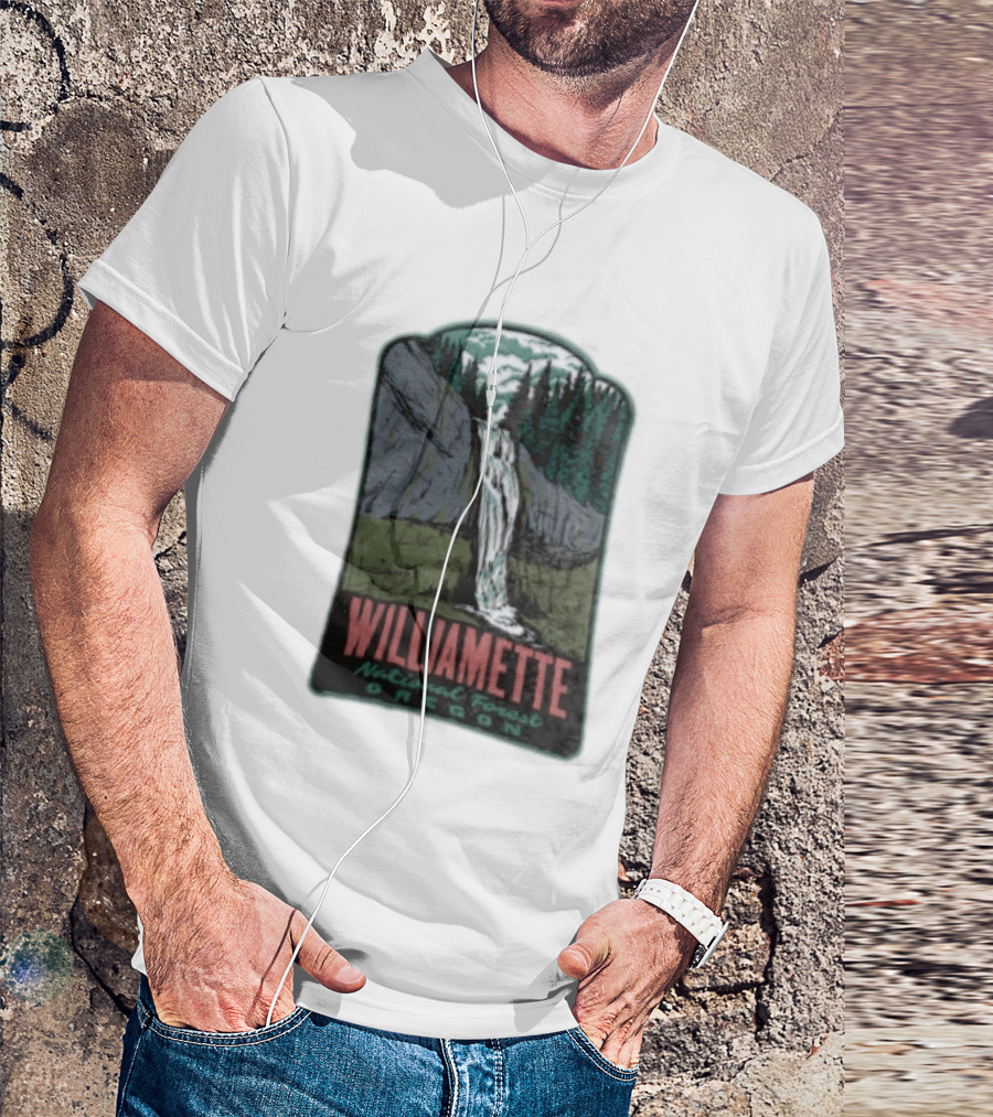 Williamette National Forest Oregon Waterfall Cliff Trees T-Shirt