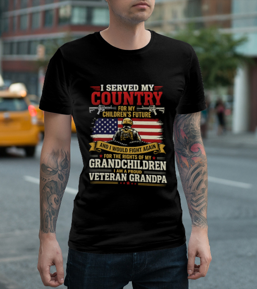 I Served My Country For Children's Future Veteran Grandpa Patriotic US Flag T-Shirt