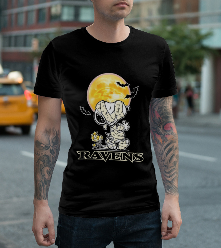 Ravens Halloween Snoopy Woodstock Mummy Festive 2026 T-Shirt