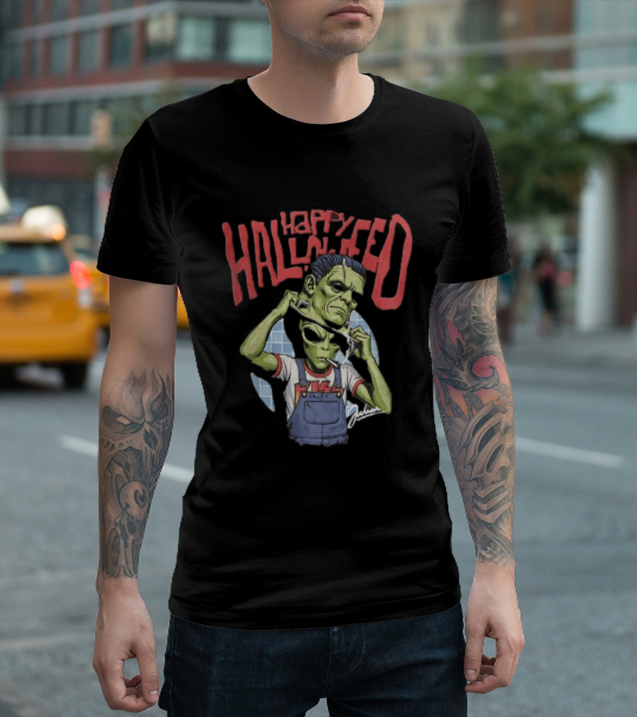Happy Halloween Julian Green Alien Frankenstein Smoking Cigarette T-Shirt