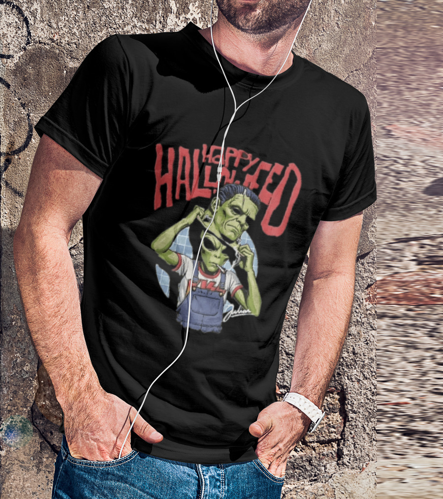 Happy Halloween Julian Green Alien Frankenstein Smoking Cigarette T-Shirt