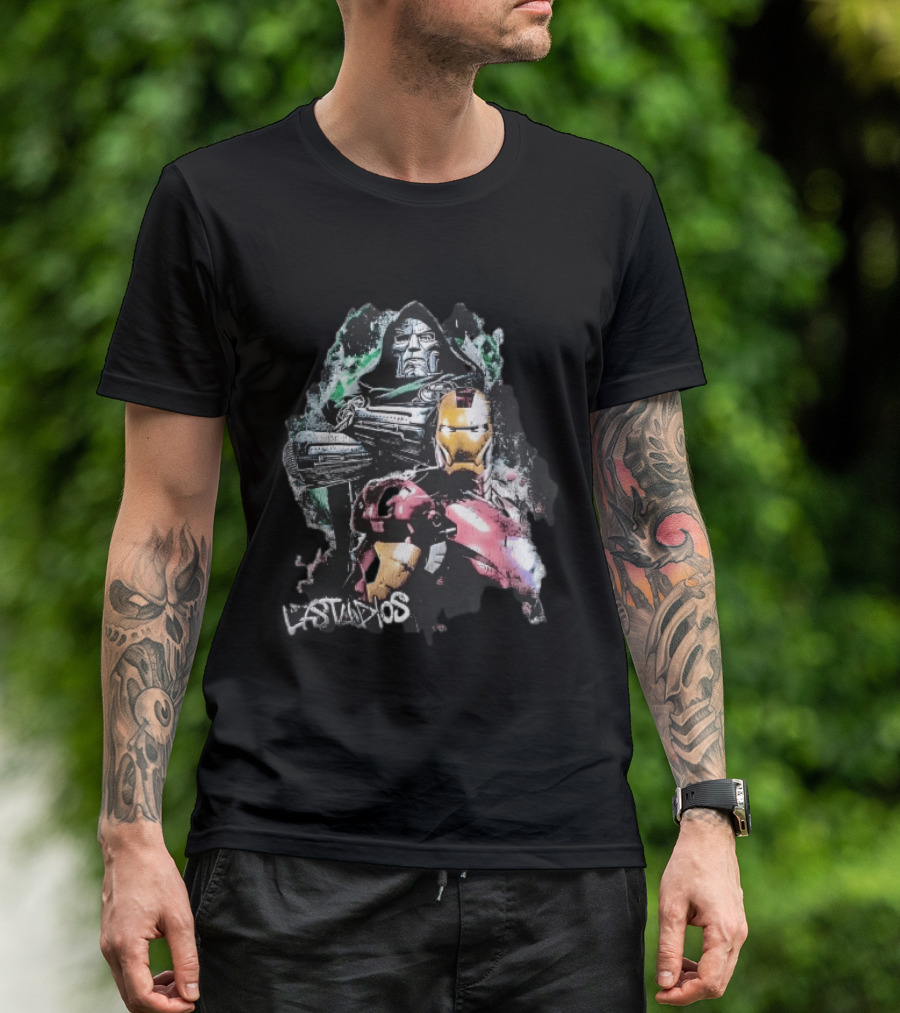 Lastudios Doctor Doom Iron Man Comic Book Dark Green Grunge T-Shirt
