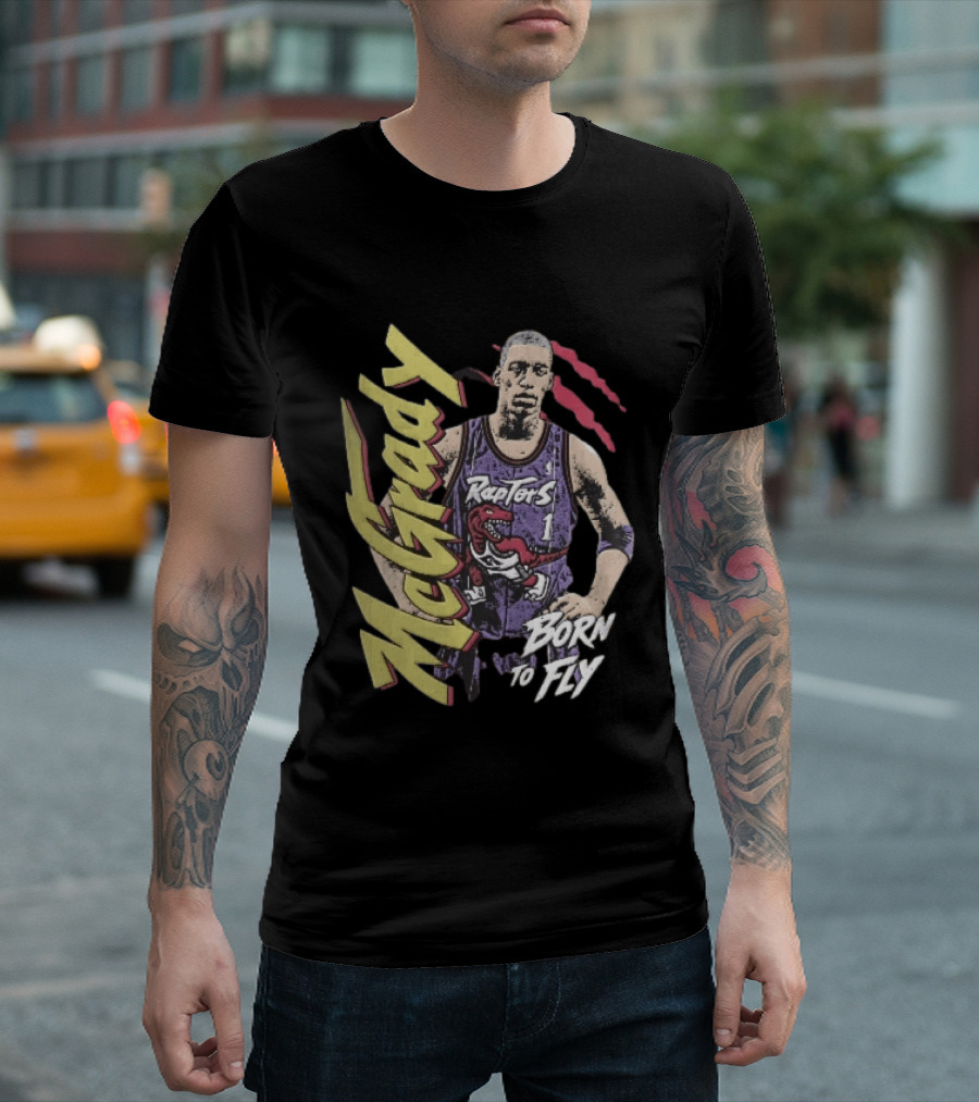 McGrady Raptors Born To Fly Distressed Red Claw Marks Grunge T-Shirt