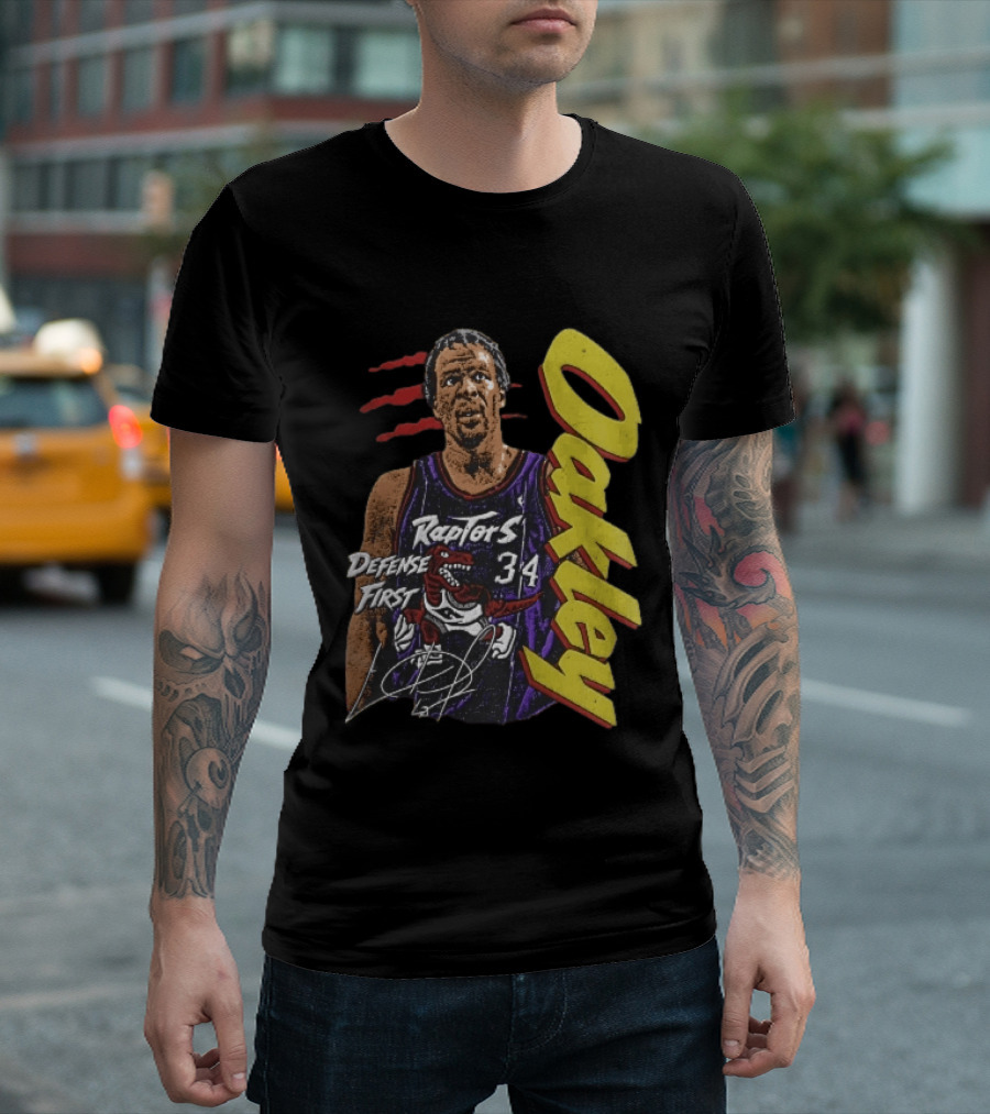Toronto Raptors Charles Oakley Defense First Retro Halftone Red Claw Marks T-Shirt