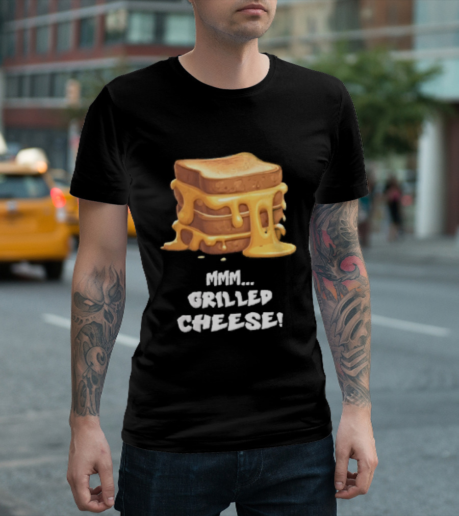 Mmm Grilled Cheese Melting Dripping Stacked Sandwiches Cartoon T-Shirt