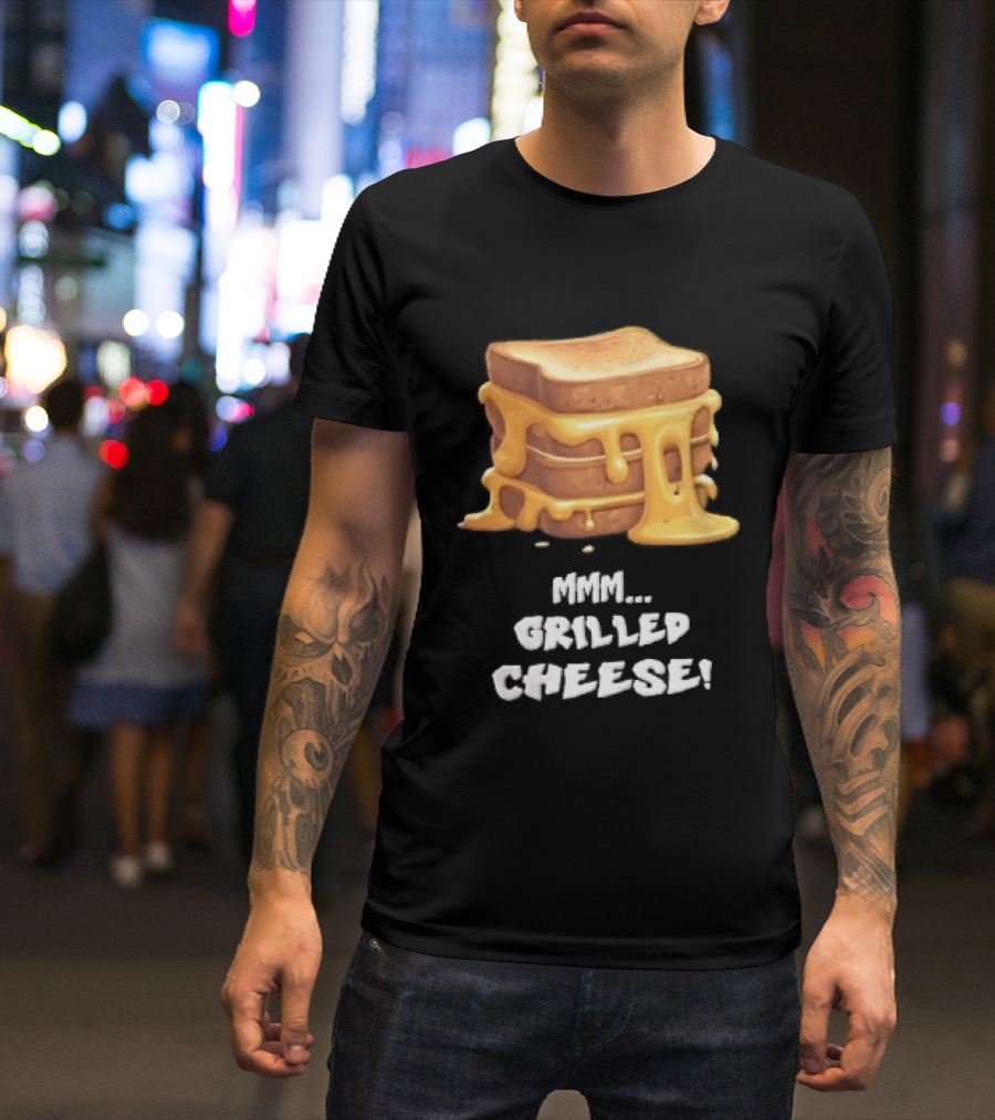 Mmm Grilled Cheese Melting Dripping Stacked Sandwiches Cartoon T-Shirt