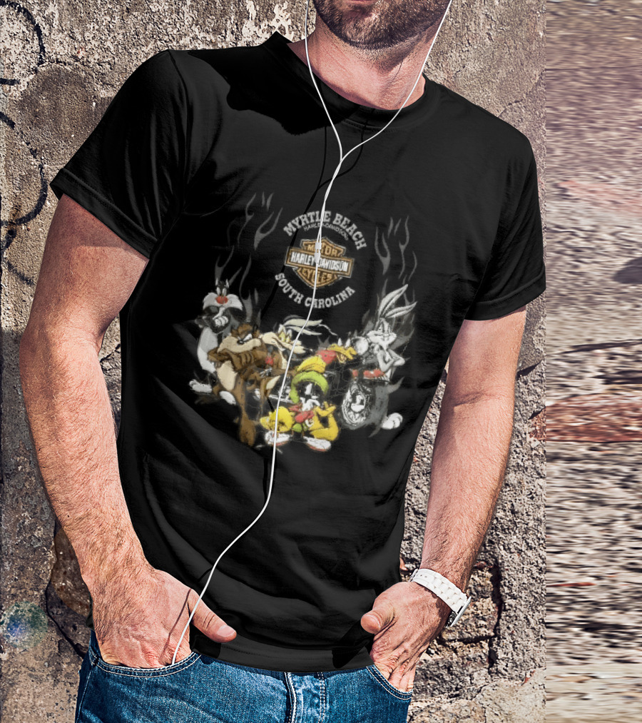 Myrtle Beach Harley Davidson Motor Cycles South Carolina Looney Tunes Bugs Bunny Daffy Duck Taz Sylvester Wile E Coyote T-Shirt