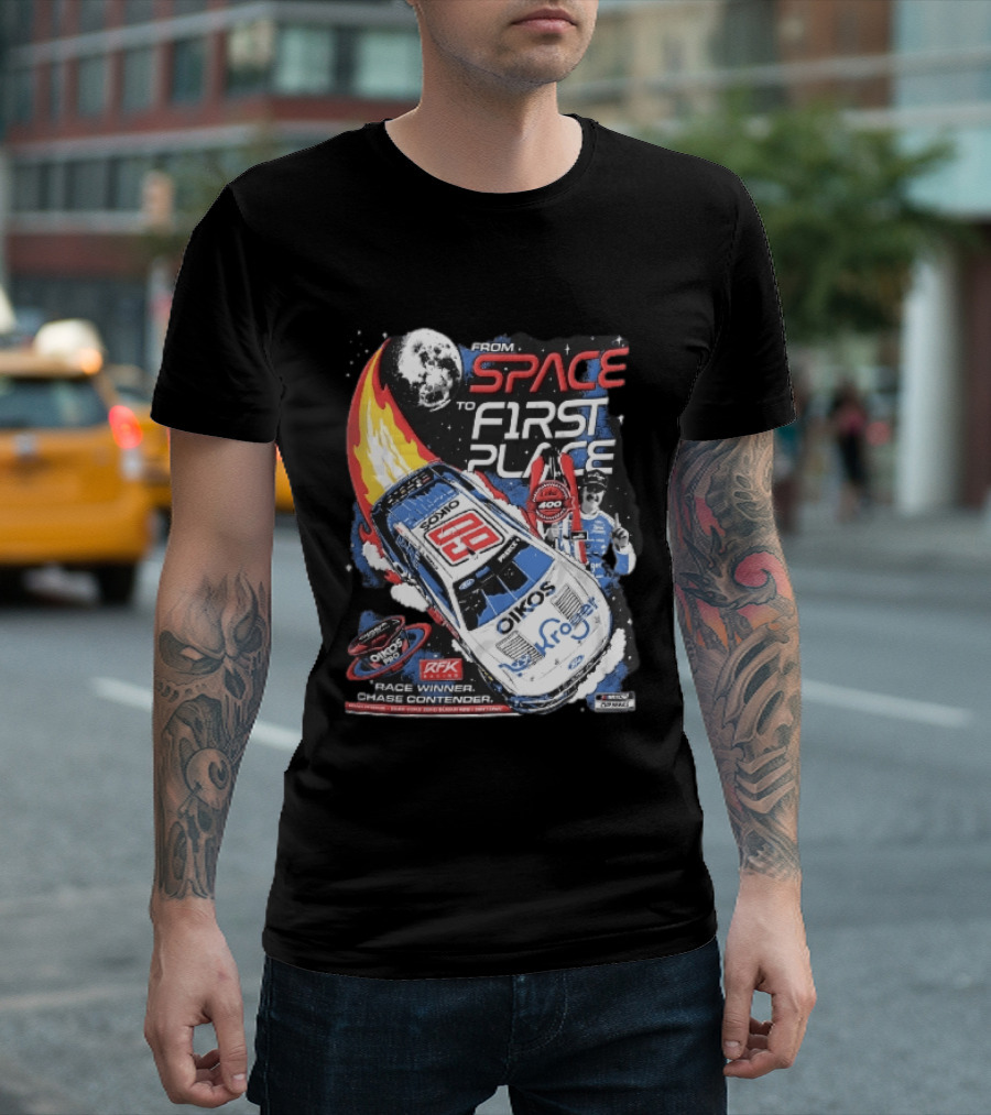 NASCAR From Space To First Place Ryan Preece RFK 2023 Race Winner Moon Flames Oikos 400 T-Shirt