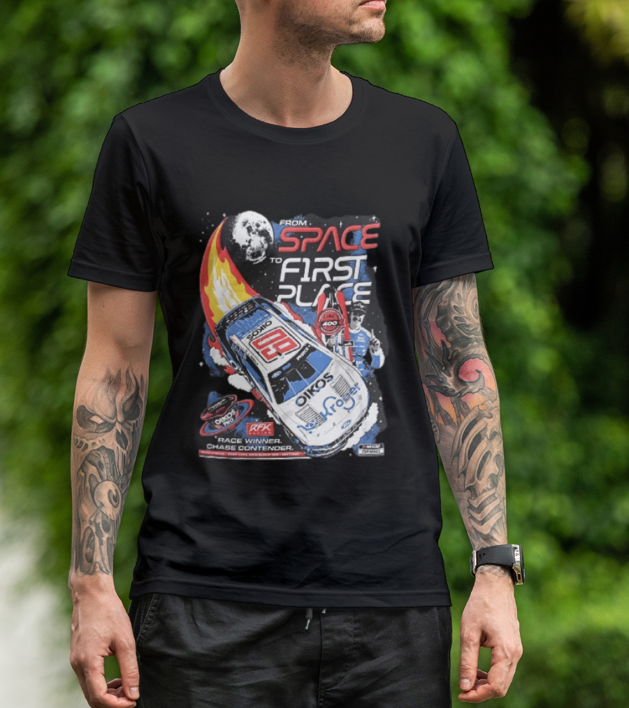 NASCAR From Space To First Place Ryan Preece RFK 2023 Race Winner Moon Flames Oikos 400 T-Shirt