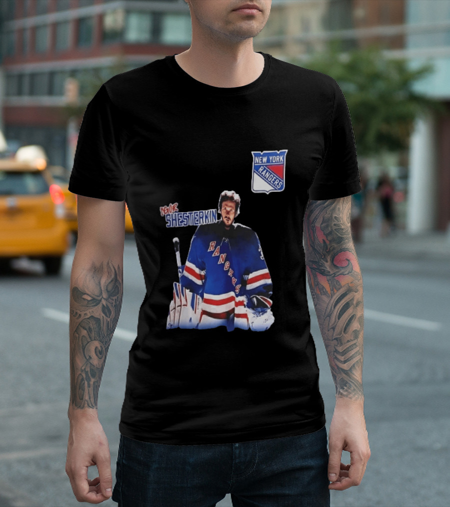 New York Rangers Igor Shesterkin NHL Goaltender Blue Uniform T-Shirt