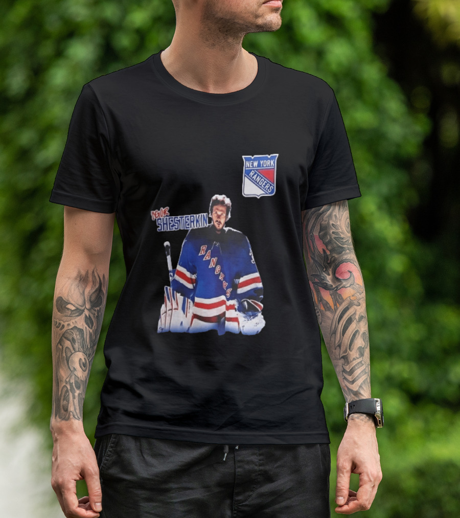 New York Rangers Igor Shesterkin NHL Goaltender Blue Uniform T-Shirt