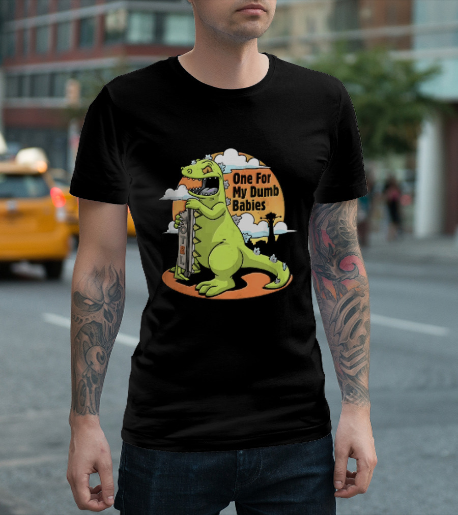 One For My Dumb Babies Motel Reptar Holding Thermometer Lucky 38 Sunset Cartoon T-Shirt