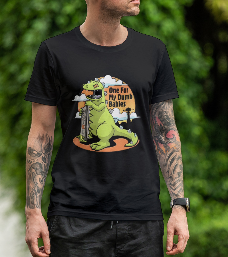 One For My Dumb Babies Motel Reptar Holding Thermometer Lucky 38 Sunset Cartoon T-Shirt