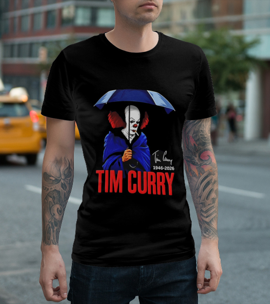Tim Curry Pennywise 1946 2026 Memorial With Umbrella T-Shirt