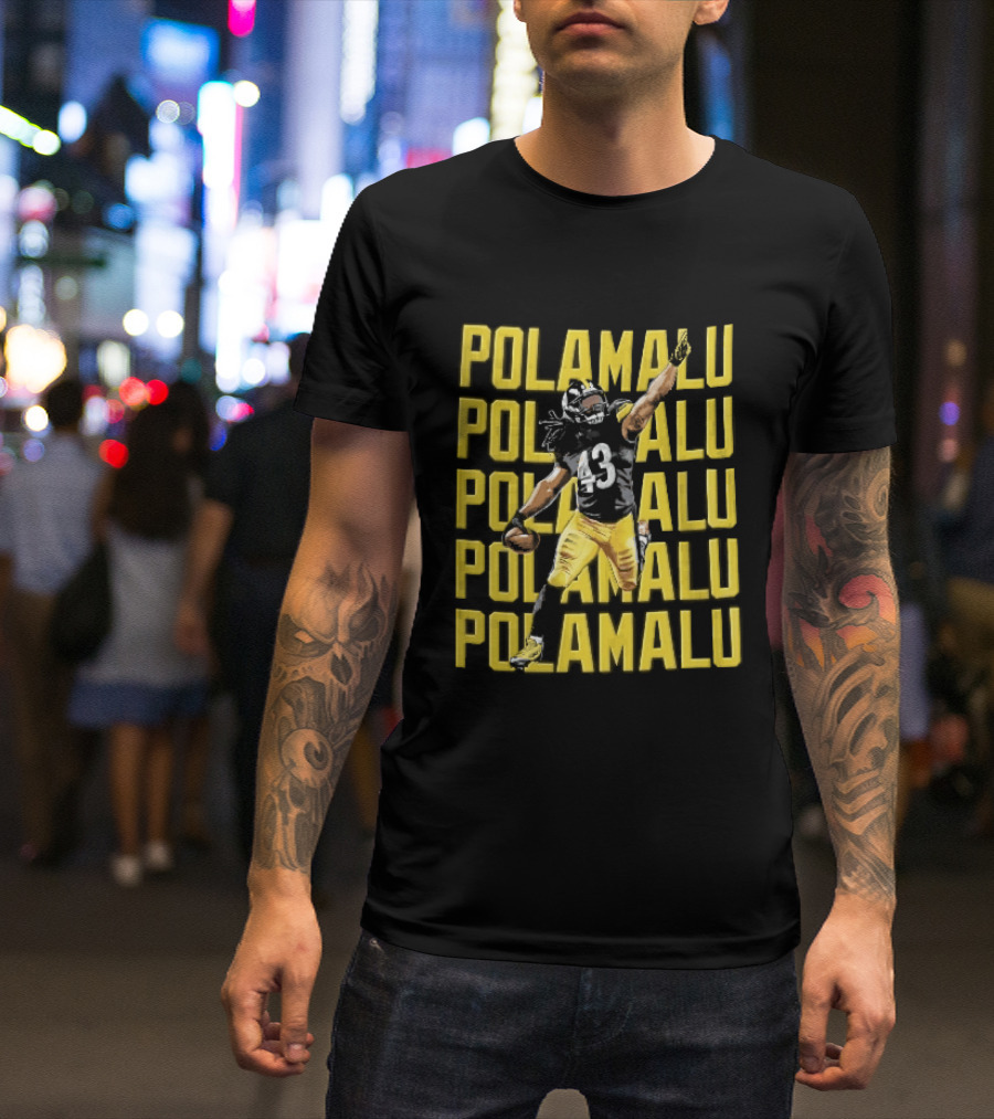 Pittsburgh Steelers Troy Polamalu Football Action Yellow Polamalu T-Shirt