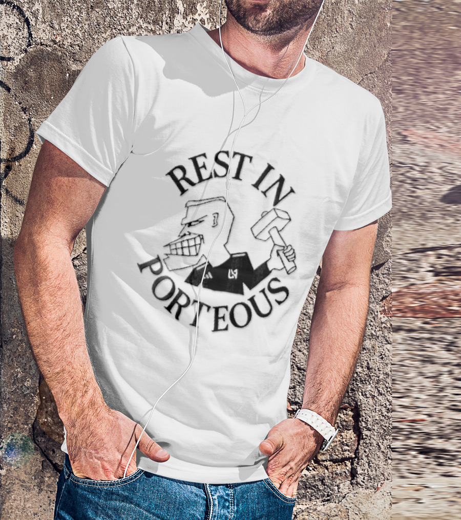 Rest In Porteous Cartoon Caricature Man Holding Hammer T-Shirt