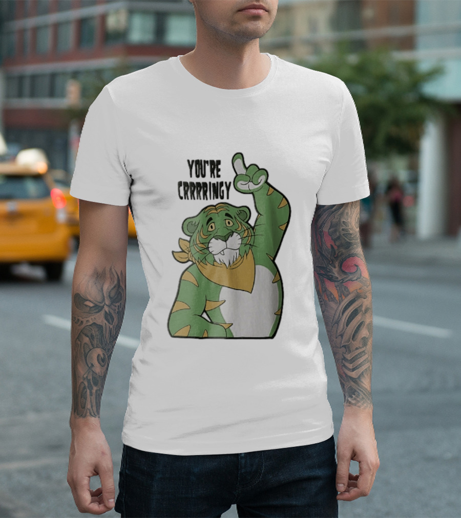 You're Crrrringy Green Tiger Pointing Paw Cartoon T-Shirt