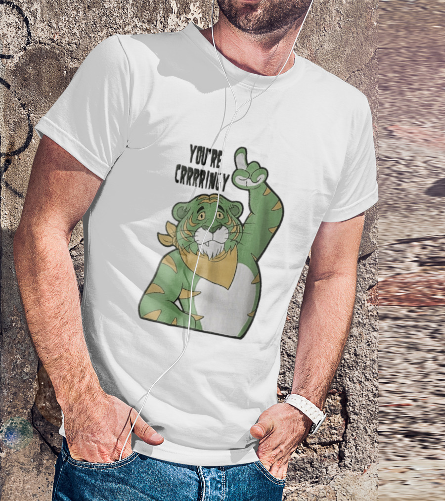 You're Crrrringy Green Tiger Pointing Paw Cartoon T-Shirt