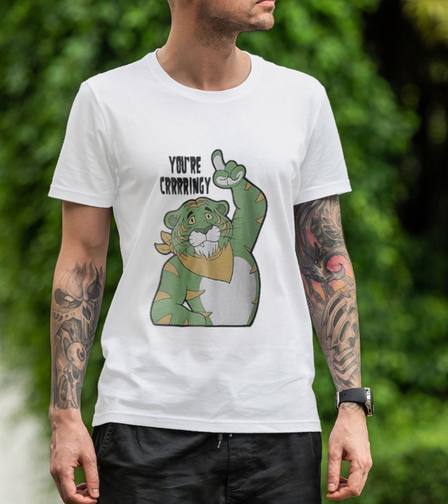 You're Crrrringy Green Tiger Pointing Paw Cartoon T-Shirt