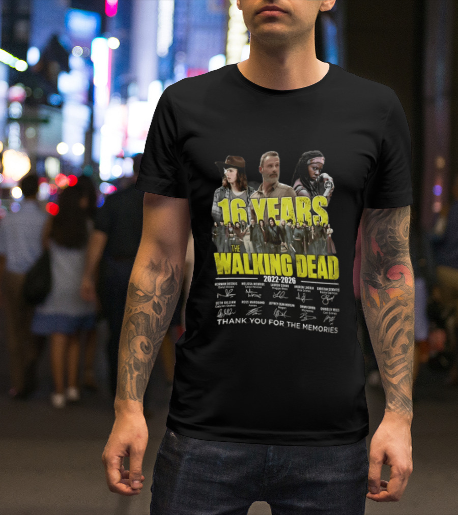 16 Years The Walking Dead 2022 2026 Cast Signatures Thank You For The Memories T-Shirt