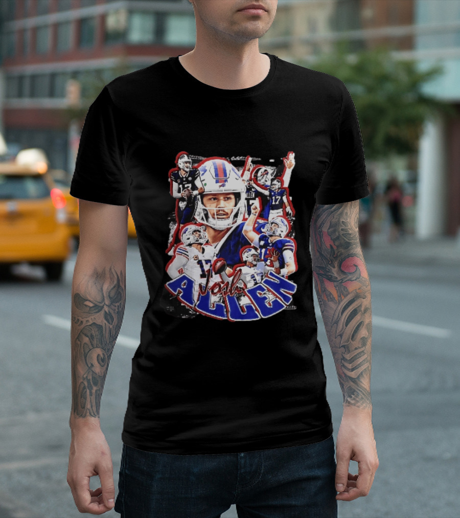Buffalo Bills Josh Allen Action Collage Football Player T-Shirt