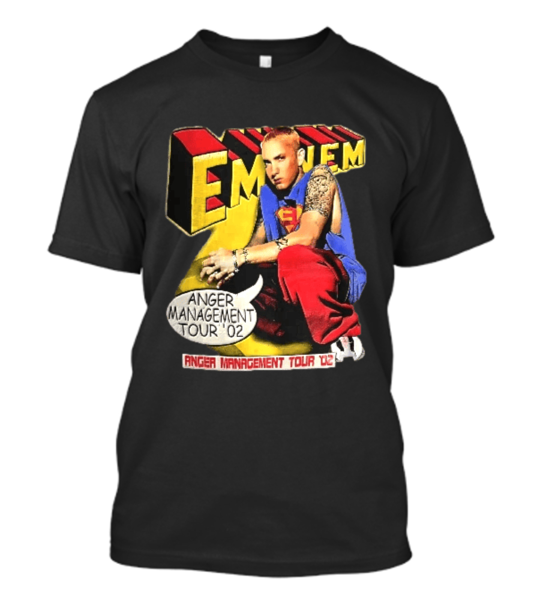 Eminem Anger Management Tour 02 Superman Tattoo 3D Block Letters Vintage 2000s T-Shirt