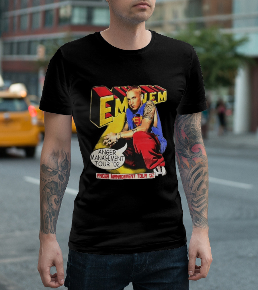 Eminem Anger Management Tour 02 Superman Tattoo 3D Block Letters Vintage 2000s T-Shirt