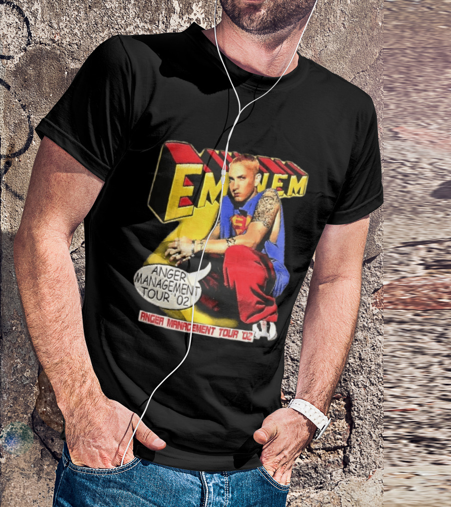 Eminem Anger Management Tour 02 Superman Tattoo 3D Block Letters Vintage 2000s T-Shirt