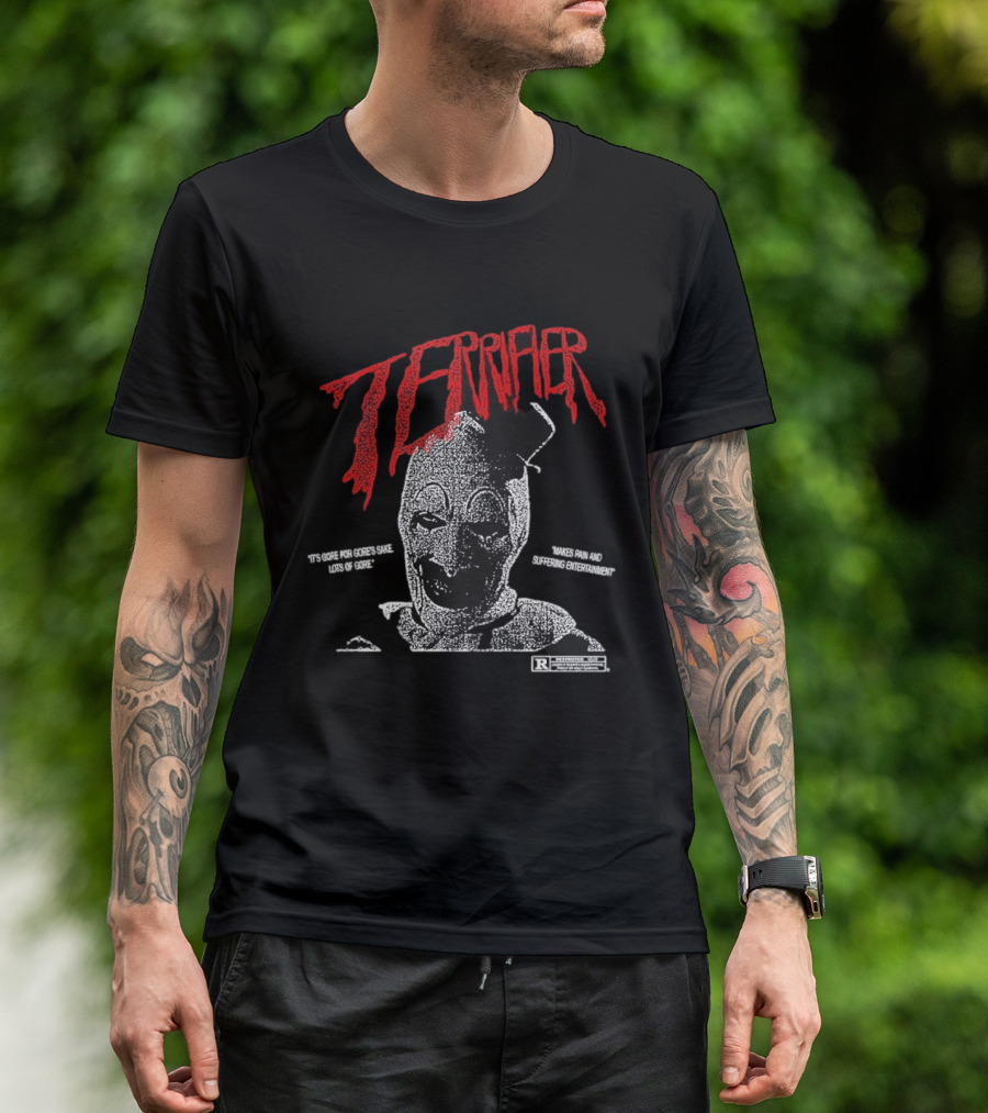 Terrifier Official Art Clown Grim Imagery Horror Cult Video Nsfw Warning T-Shirt