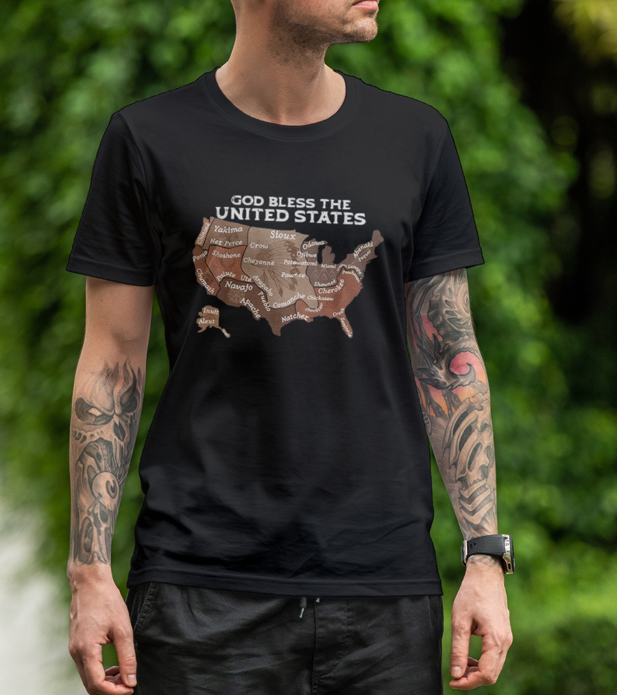 God Bless The USA Native American Tribes Map United States Heritage T-Shirt